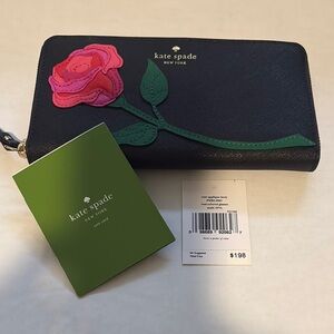 Kate Spade Black Wallet with Pink Applique Rose
